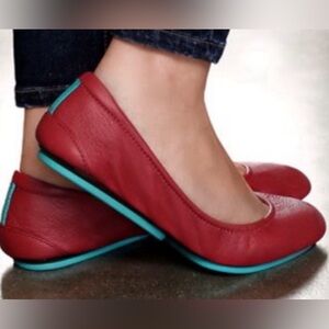 TIEKS Cardinal Red Full-Grain Italian Leather Ballet Flats. Size 8